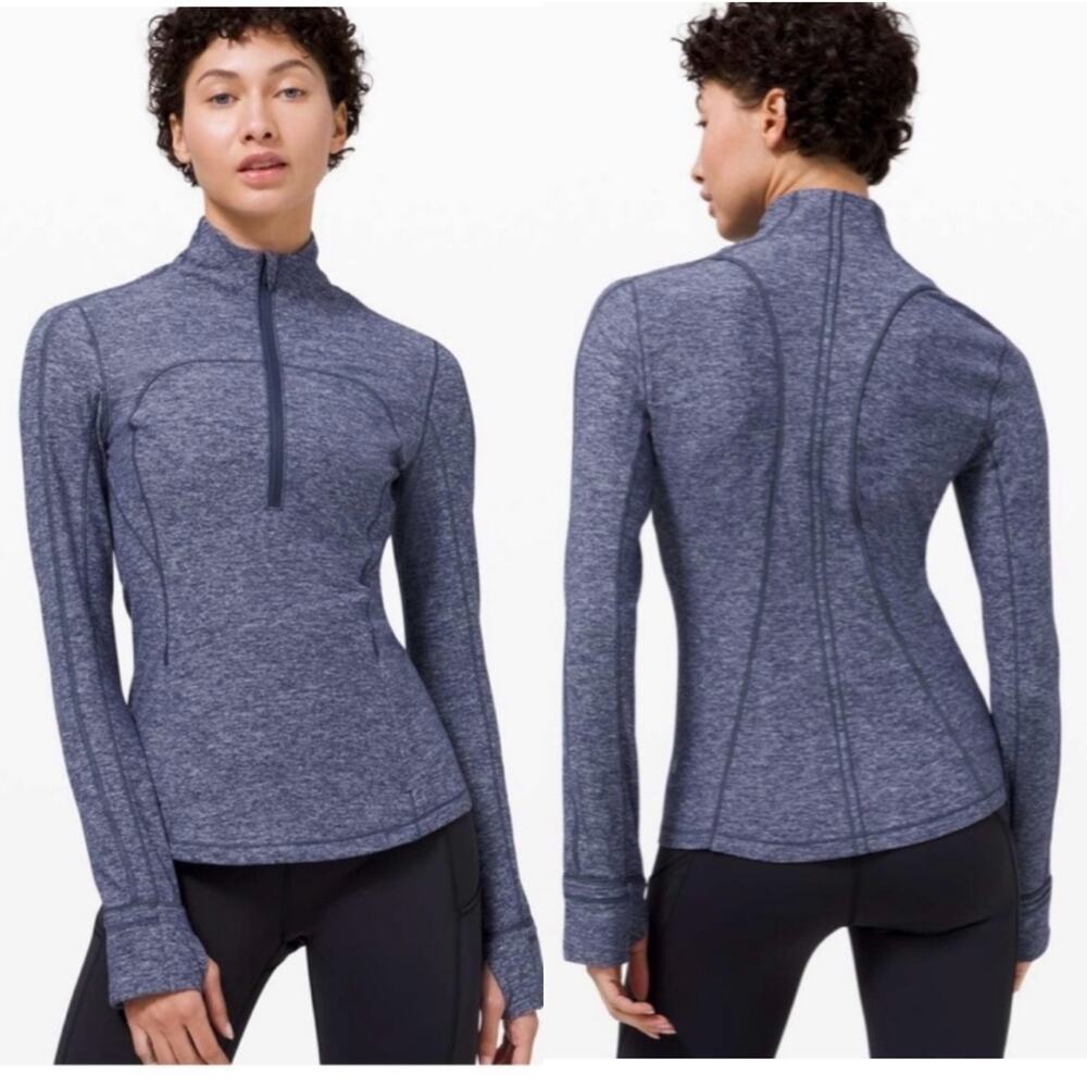 Lululemon Run Briskly 1/2 Zip Heathered Cadet Blue Womens 2 Athletic Rulu Sporty